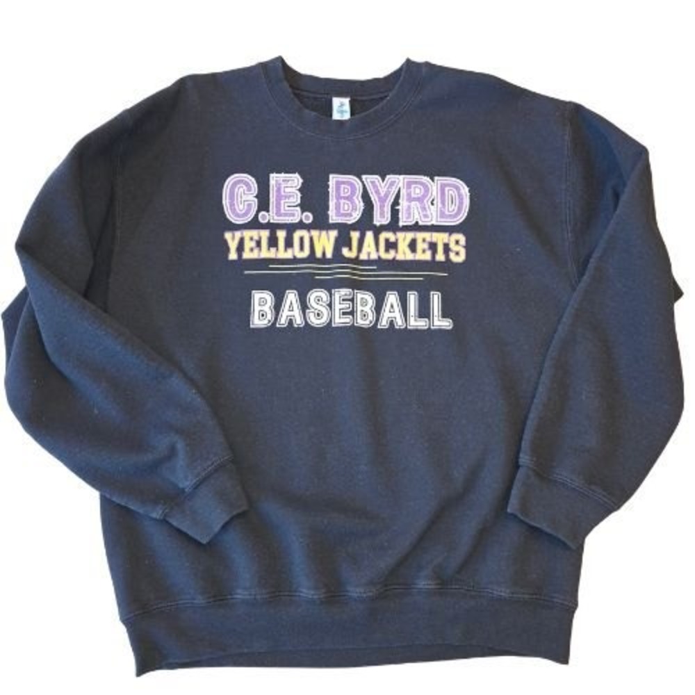Gildan Large CE Byrd Yellow‎ Jackets Baseball Sweatshirt Black Purple Crewneck